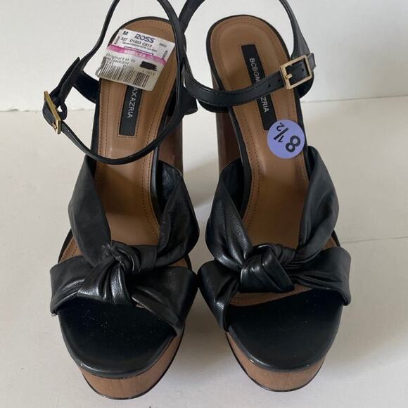 NWT BCBGMaxAzria Black Kaleesi Stack-Heel Platform Leather Sandals • Size 8.5 ⬇️ - Picture 3 of 7